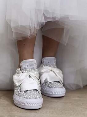 Pearl & Rhinestone Encrusted Converse: Embroidered Wedding Shoes - UK